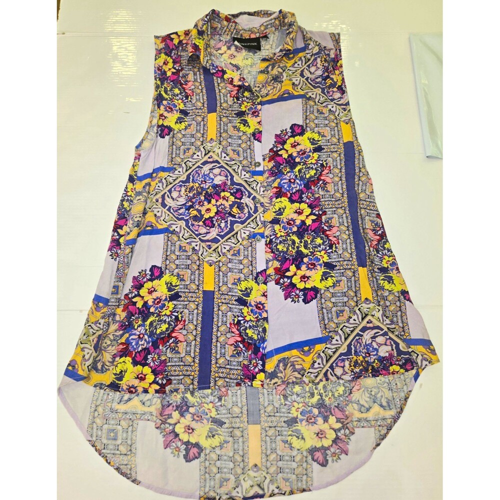 MINKPINK Women's Multicolor Floral Sleeveless Collared Button-Up Top Regular S